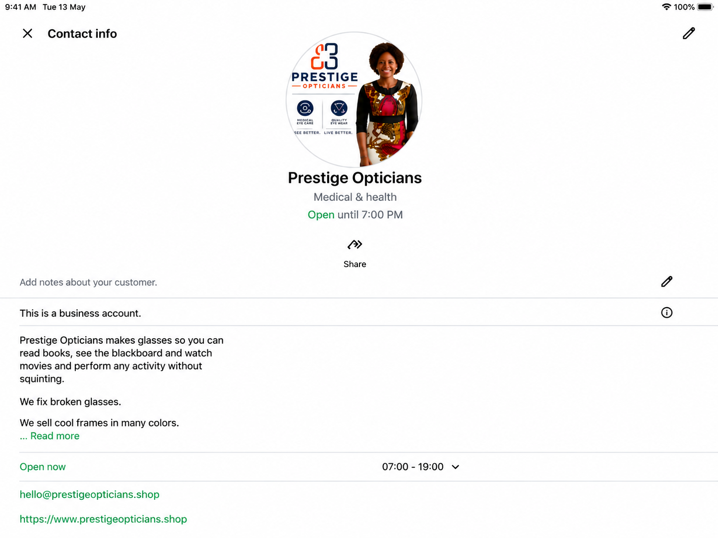 WhatsApp Business design sample showing number 0720435354